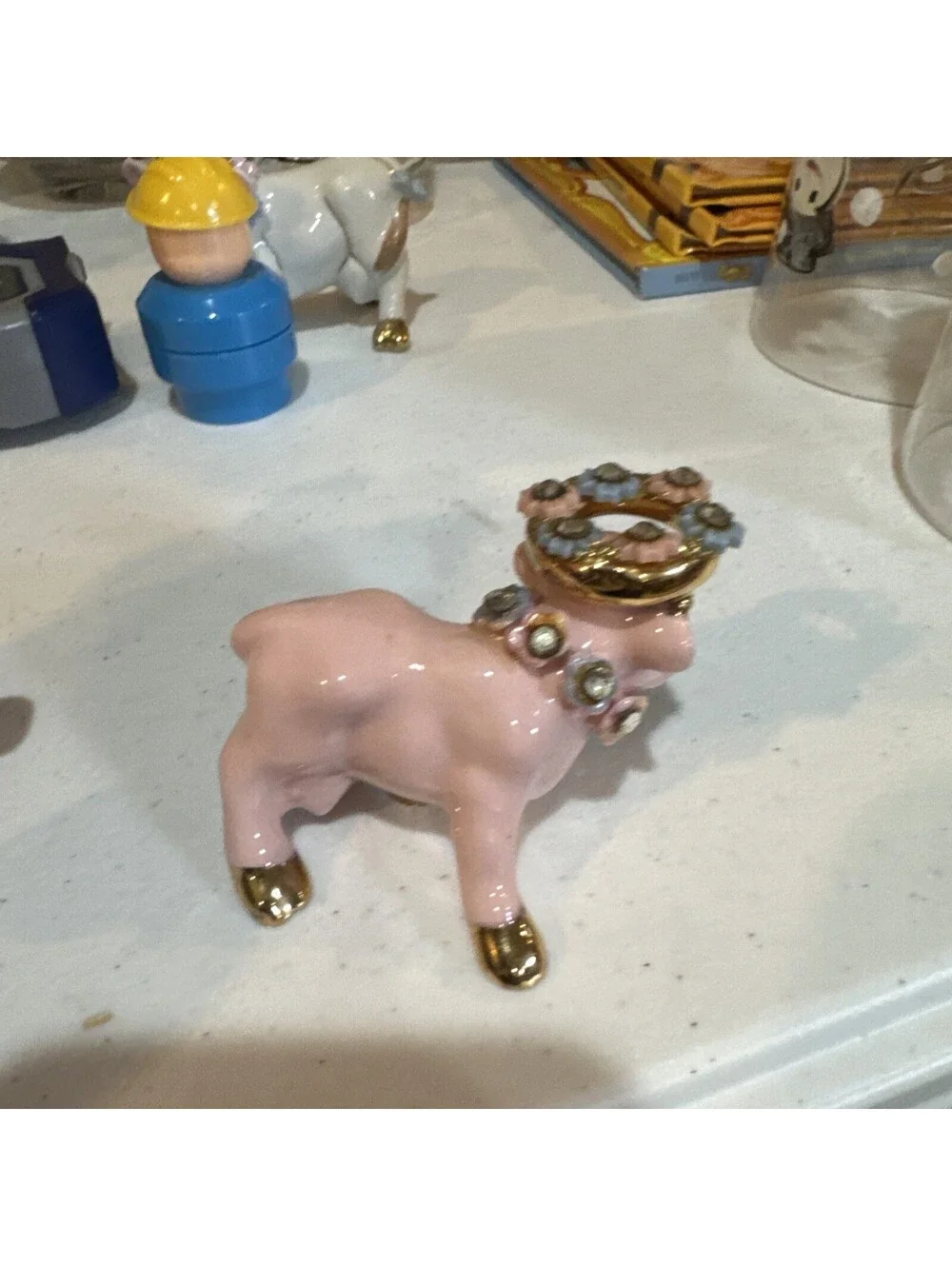 1950s pink and gold ceramic cow and bull salt and pepper shakers